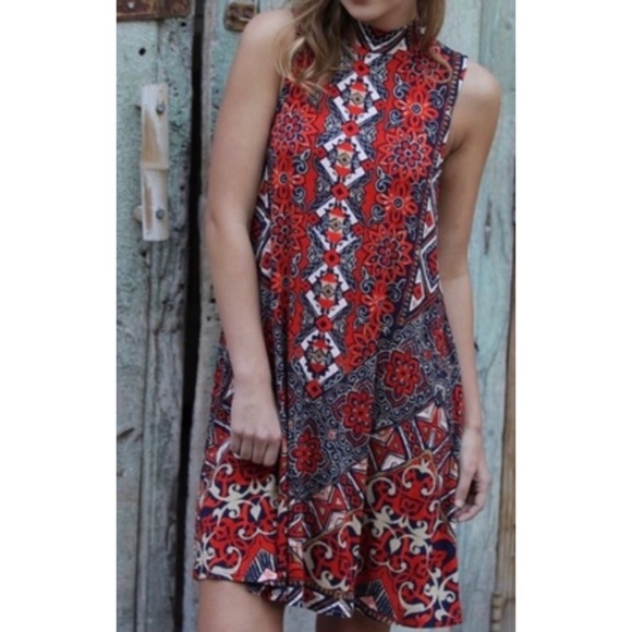 NEW! Sleeveless Patterned Dress w/ Mock Neck - Picture 2 of 6